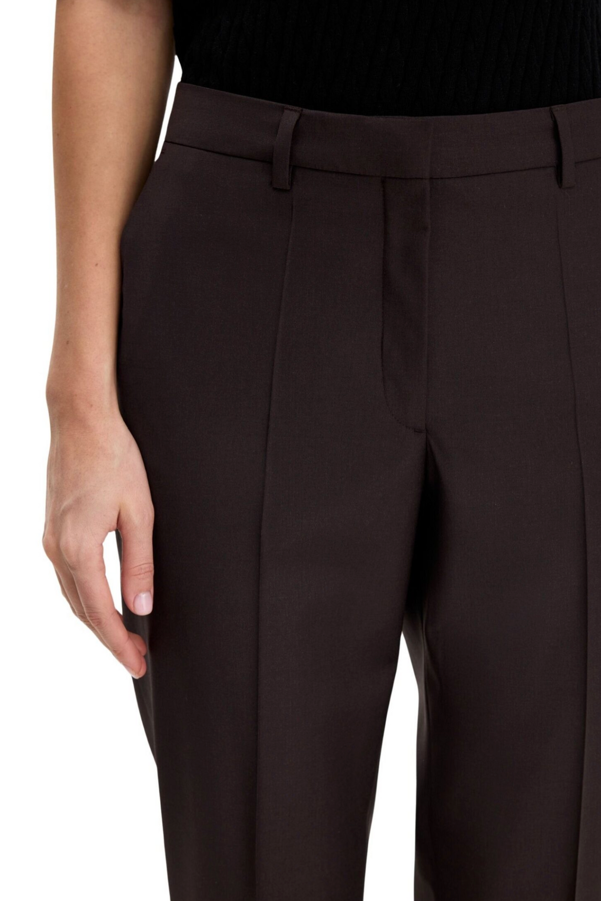 Bukse - Emma Cropped Cool Wool Trouser Dark Chocolate