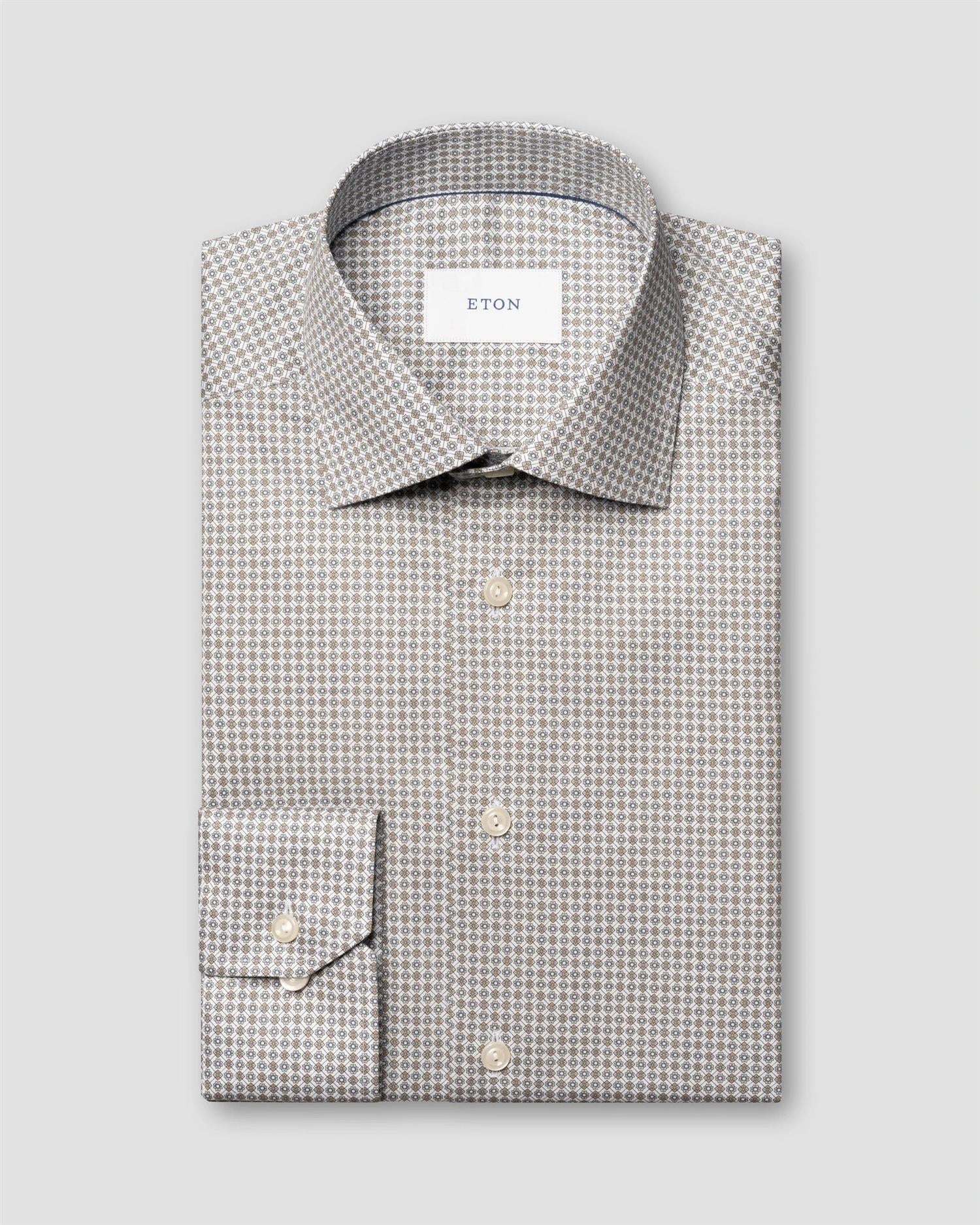 Skjorte - Brown Micro Print Signature Twill Shirt Contemporary Fit