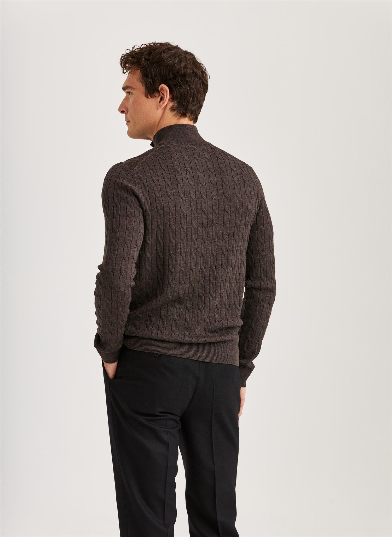 Genser - Merino Cable John Zip Brown