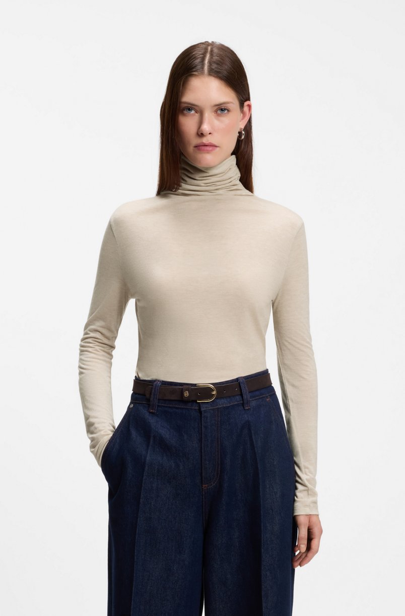 Genser - Elavus Draped Chimney-Neck Top Wool Blend Open White