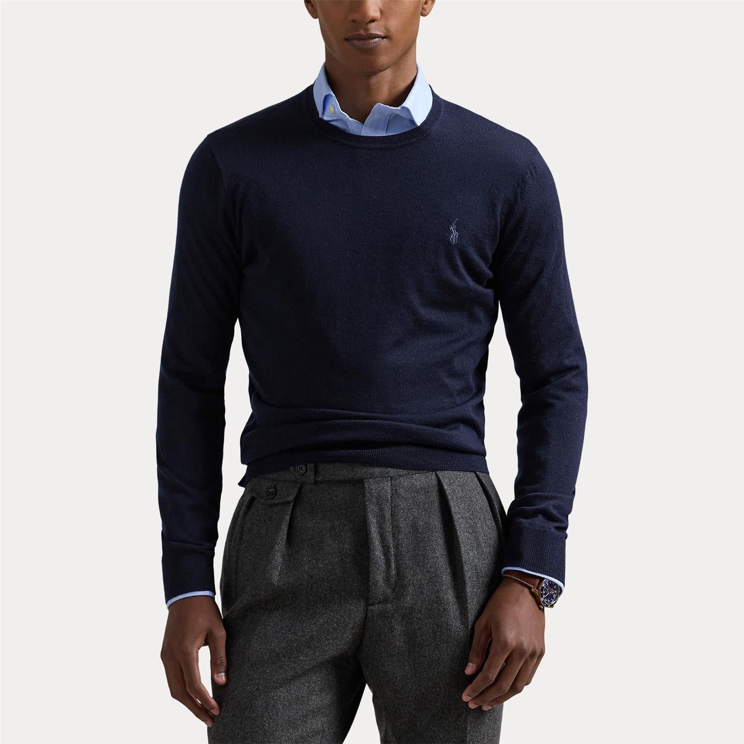 Genser - Slim Fit Washable Wool Crewneck Sweater Hunter Navy