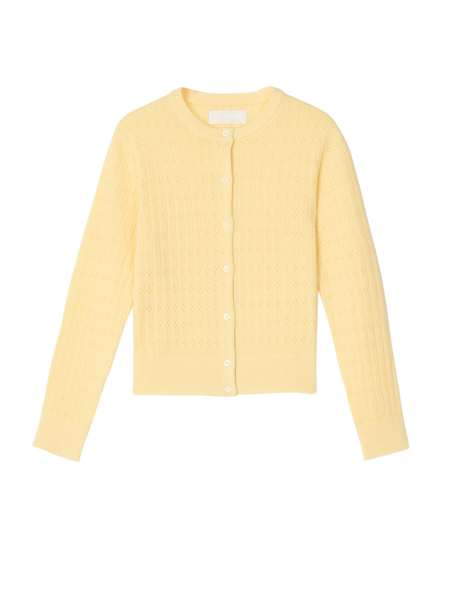Cardigan - Pointelle Classic Cardigan Pastel Yellow