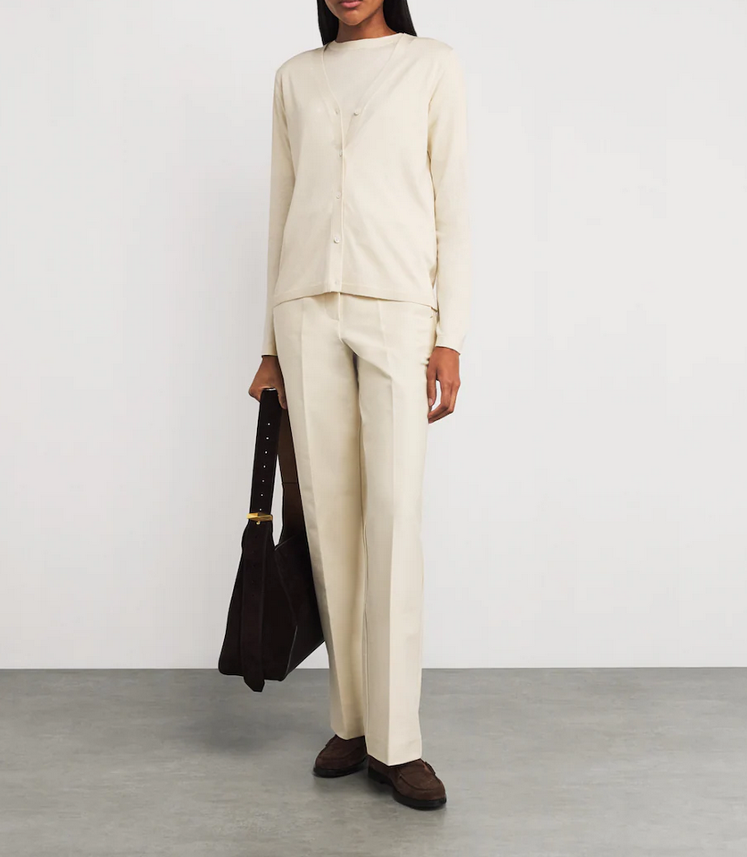 Cardigan - Efedra Silk Cotton Cardigan Ivory