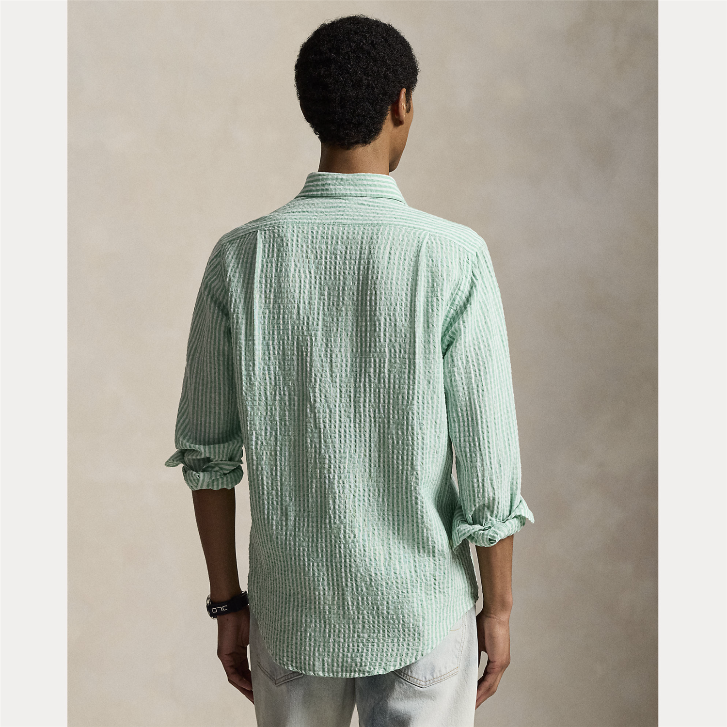 Skjorte - Custom Fit Striped Seersucker Shirt Green / White