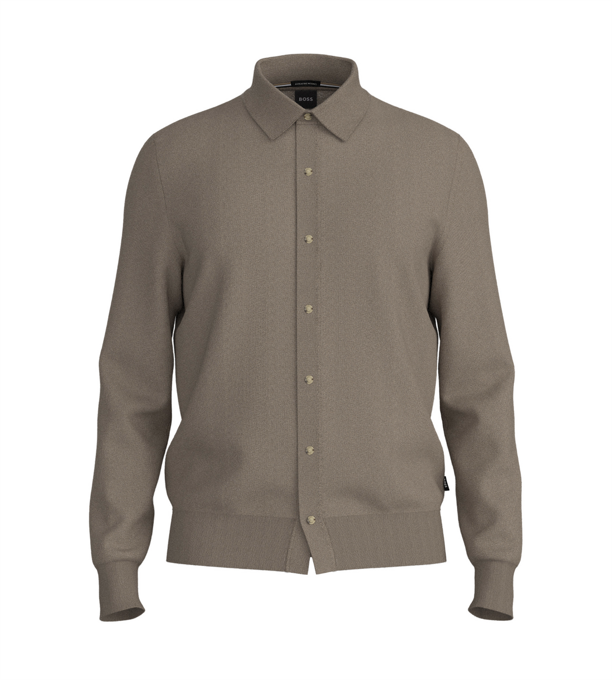 Cardigan - Virgin Wool Cardigan With A Polo Collar Open Brown