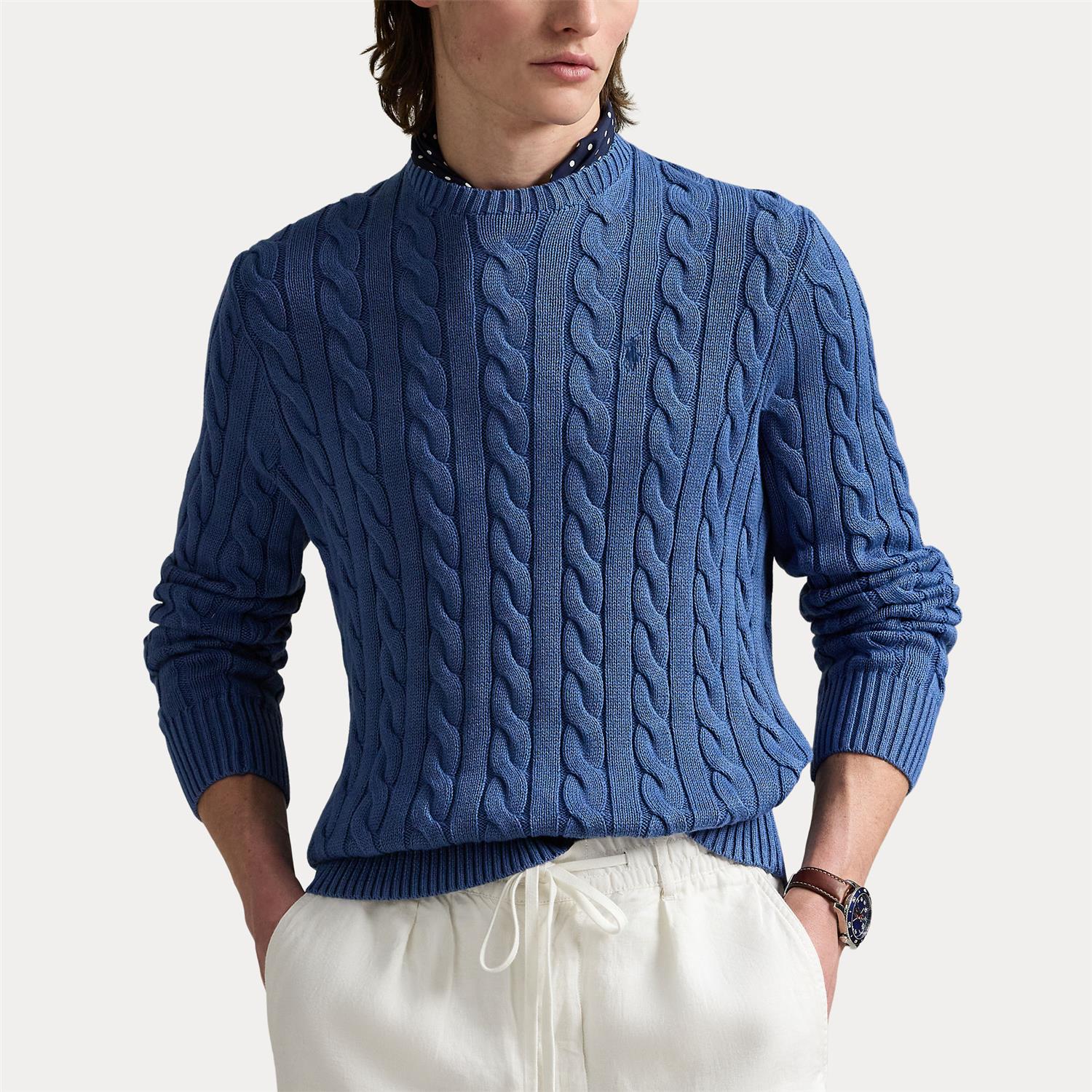 Genser - Cabel-Knit Garment-Dyed Cotton Sweater Navy