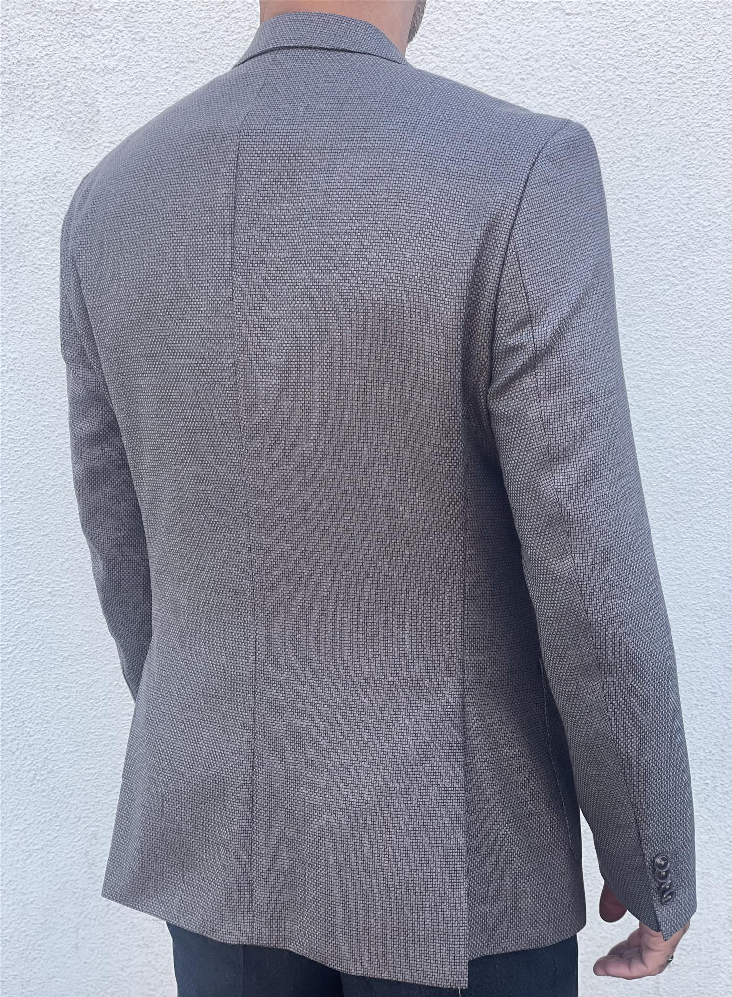 Blazer - Slim-Fit Blazer Micro Pattern Open Brown