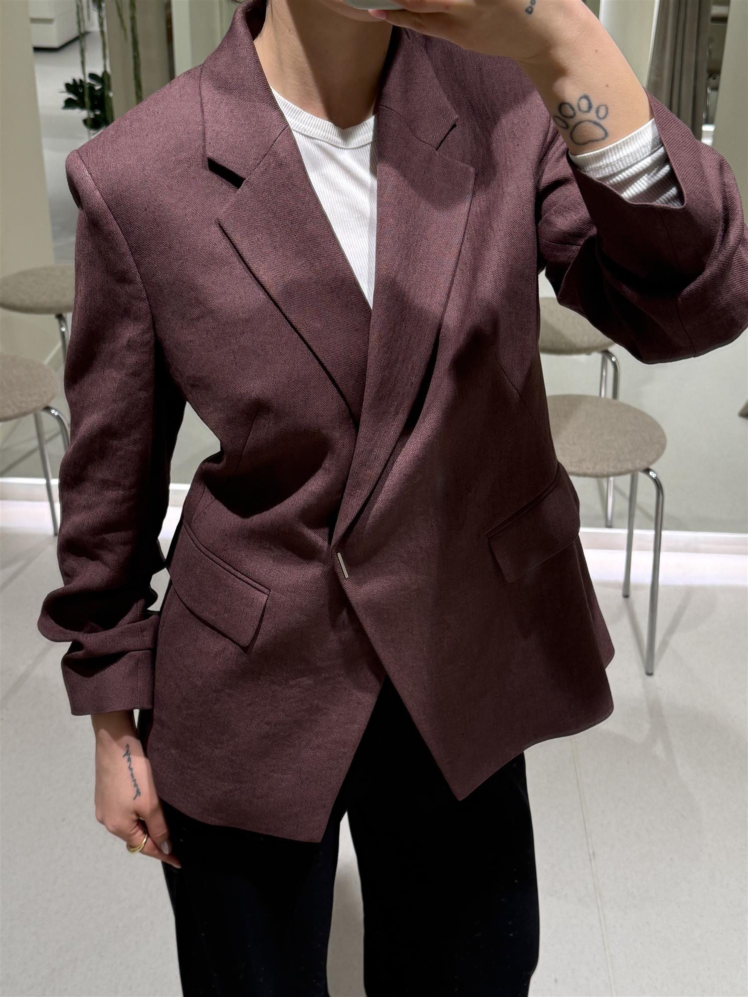 Blazer - Jia Slim Fit Jacket Linen Blend Dark Brown