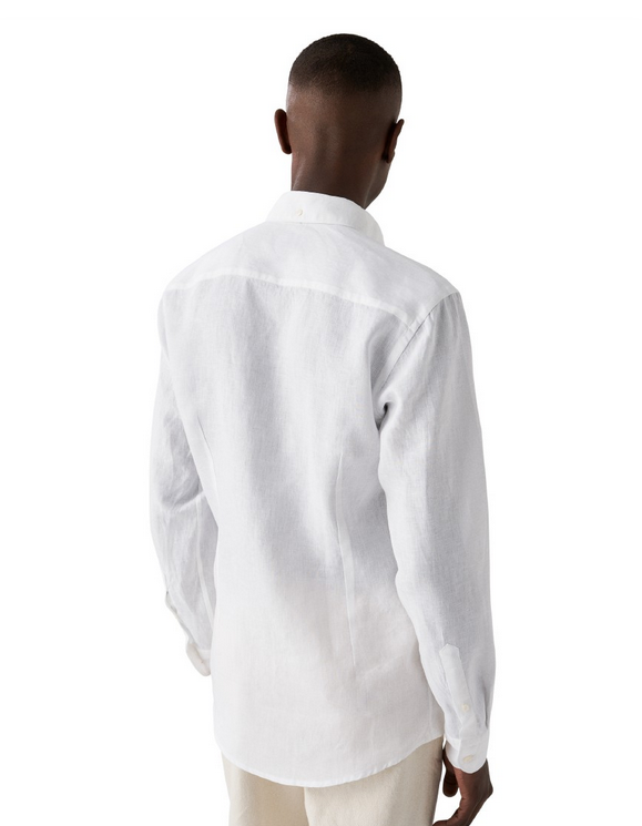 Linskjorte - White Solid Plain Weave Linen Shirt