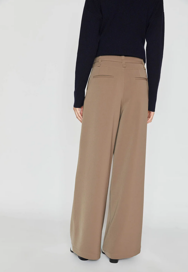 Dressbukse - Wide Trousers With Pleats and Waist Belt Dark Earth