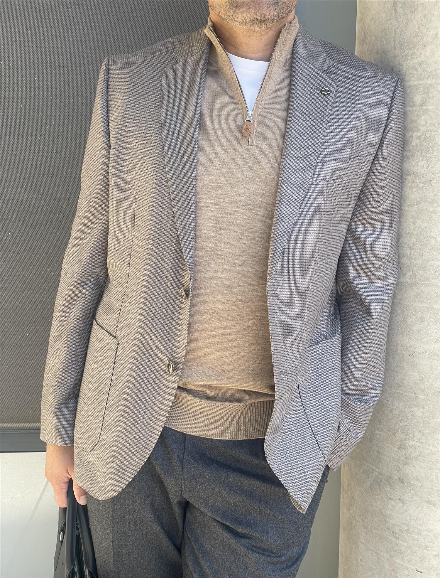 Blazer - Slim-Fit Blazer Micro Pattern Open Brown