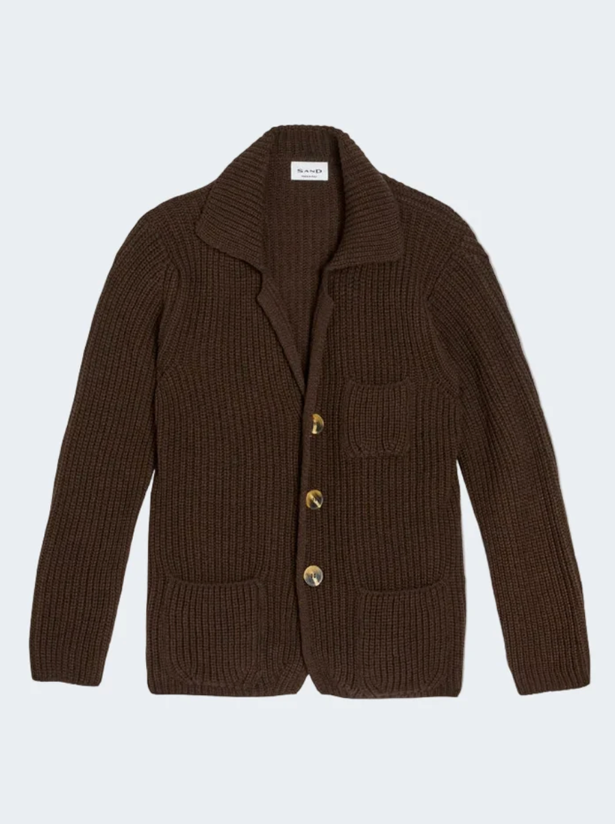 Cardigan - English Rib Button Sweater Dark Brown