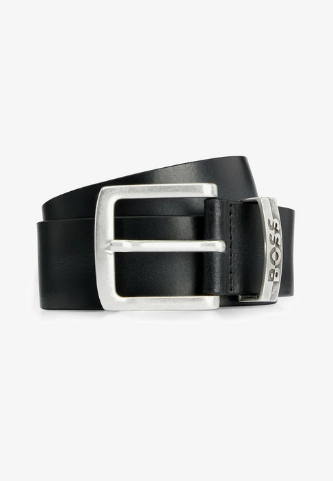 Belte - Leather Belt With Metal Logo Keeper Black