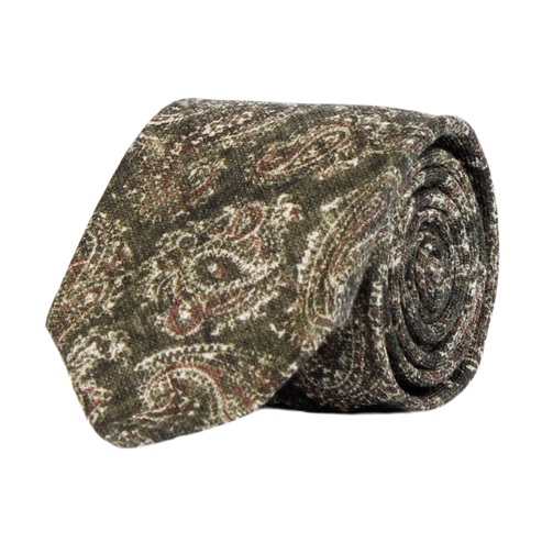Slips - Classic Tie Big Paisley Melange Olive Melange