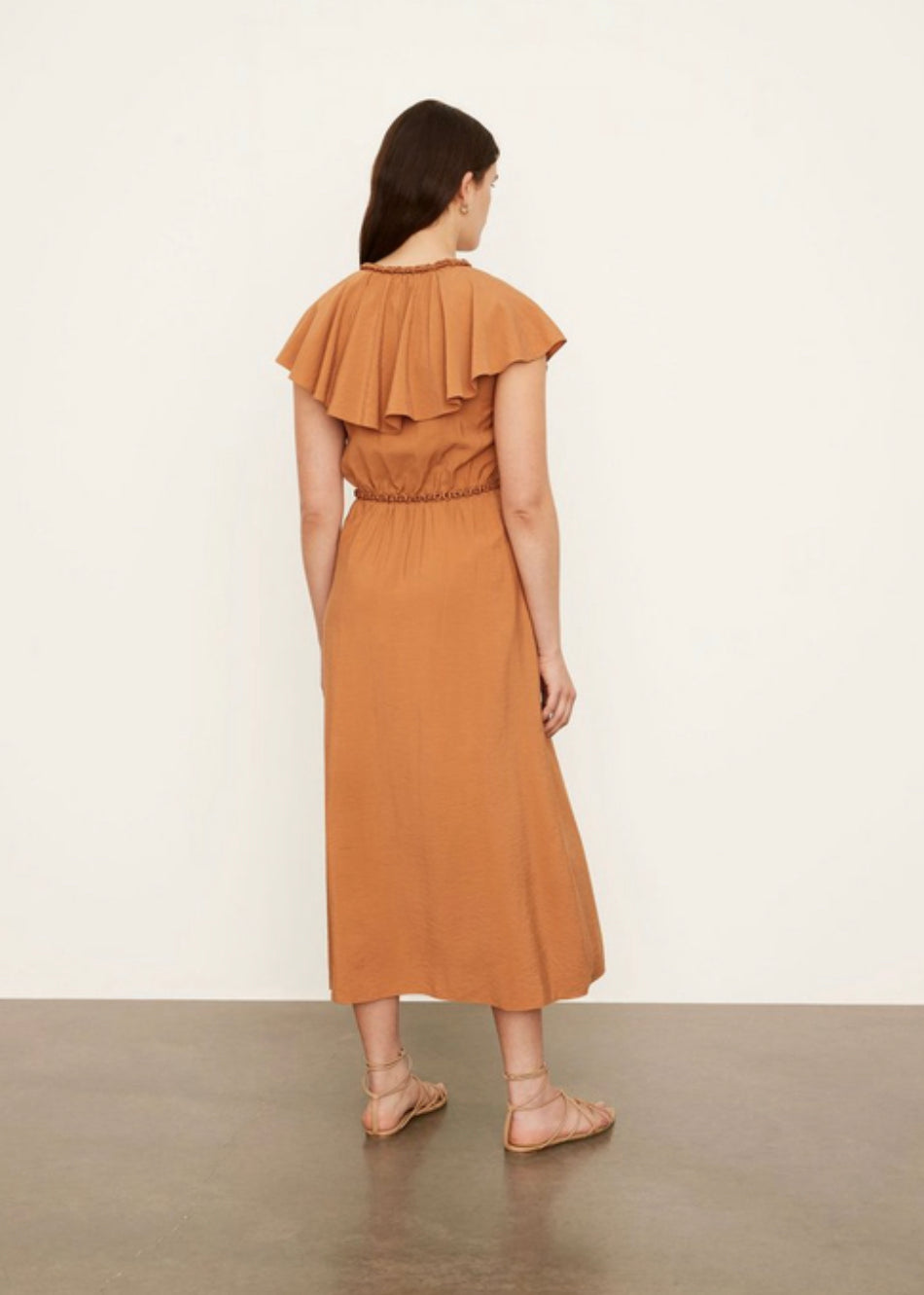 Braid Trim Flutter Sleeve Wrap Dress Copper
