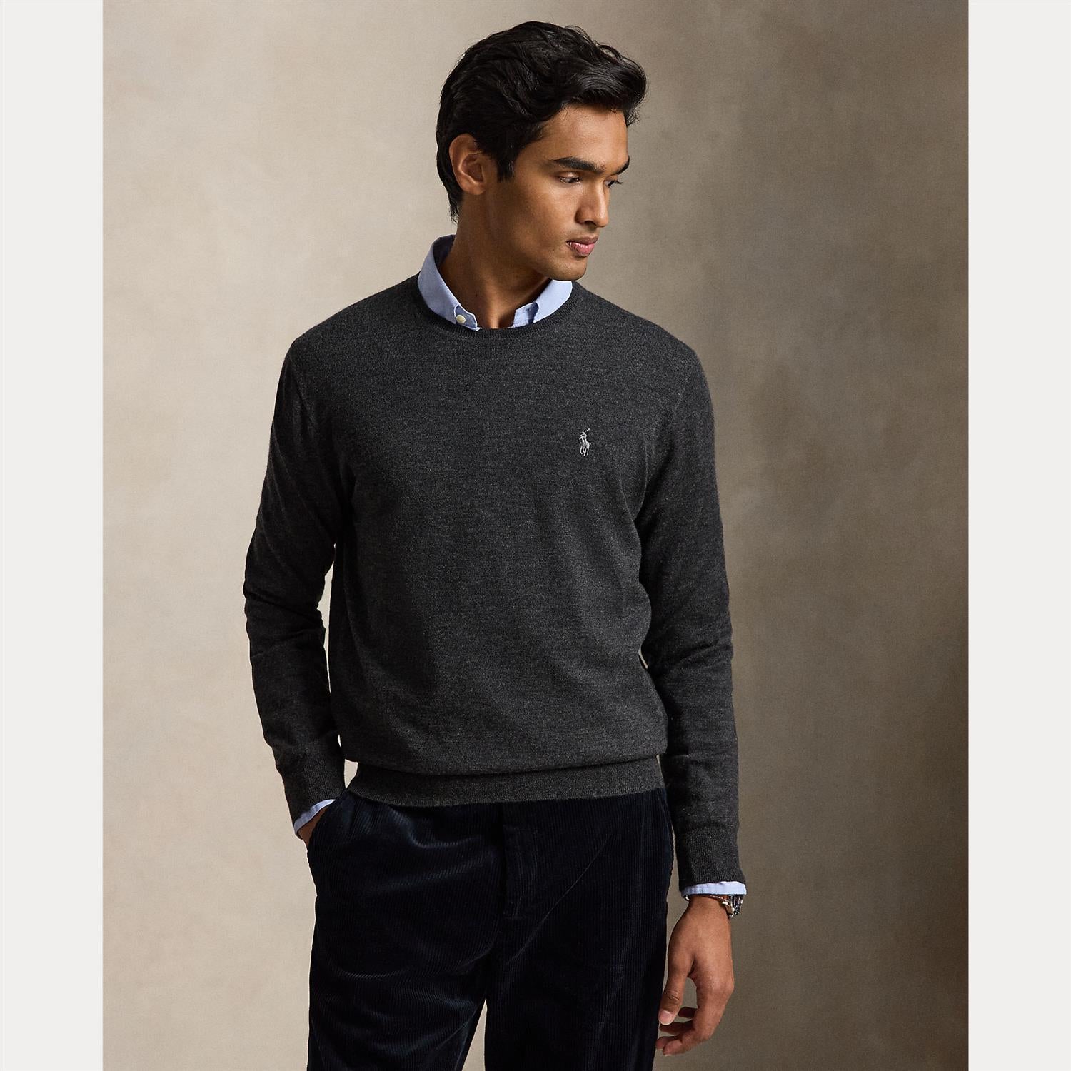 Genser - Washable Wool Crewneck Sweater Dark Granite Heather