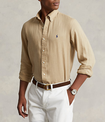 Skjorte - Slim Fit Linen Shirt Vintage Khaki