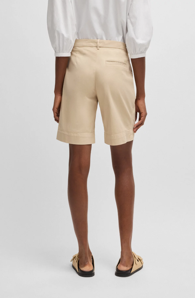 Shorts - Taggie Relaxed-Fit High-Rise Shorts Stretch Cotton Open Beige