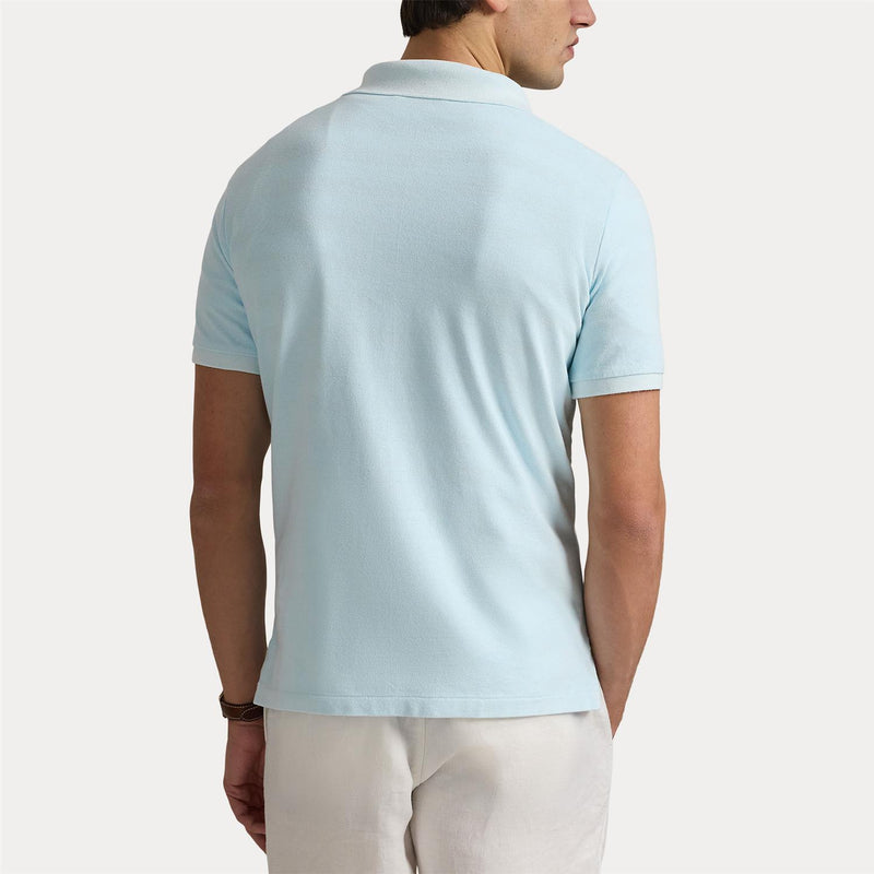 Pique - Custom Slim Mineral-Dyed Mesh Polo Shirt Sky