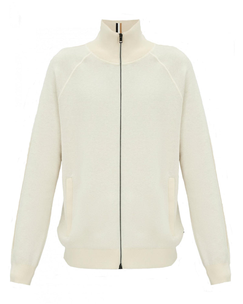 Cardigan - Domico Zip-Up Cardigan Cotton Virgin Wool Open White