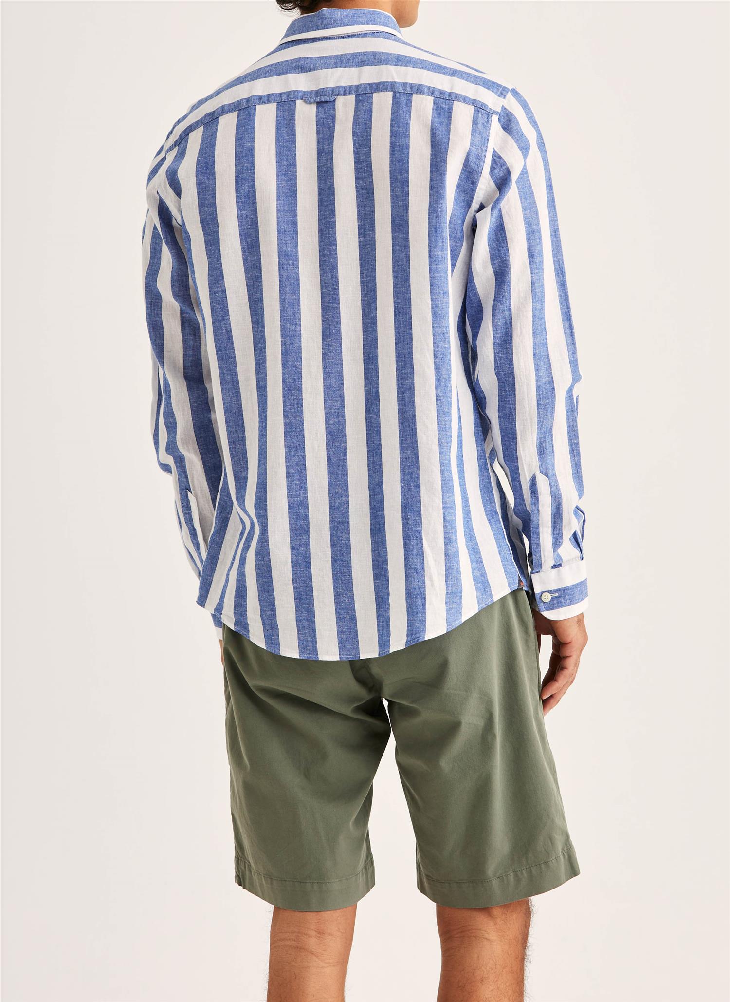 Linskjorte - Douglas Linen Mix Stripe Shirt-Classic Fit Blue