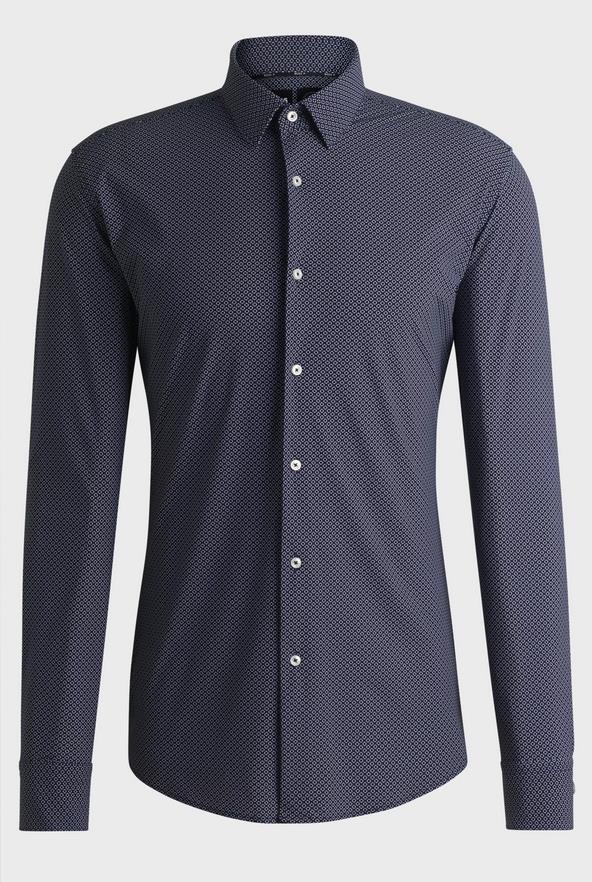 Skjorte - Slim Fit Shirt Performance Stretch Geometric Print Navy