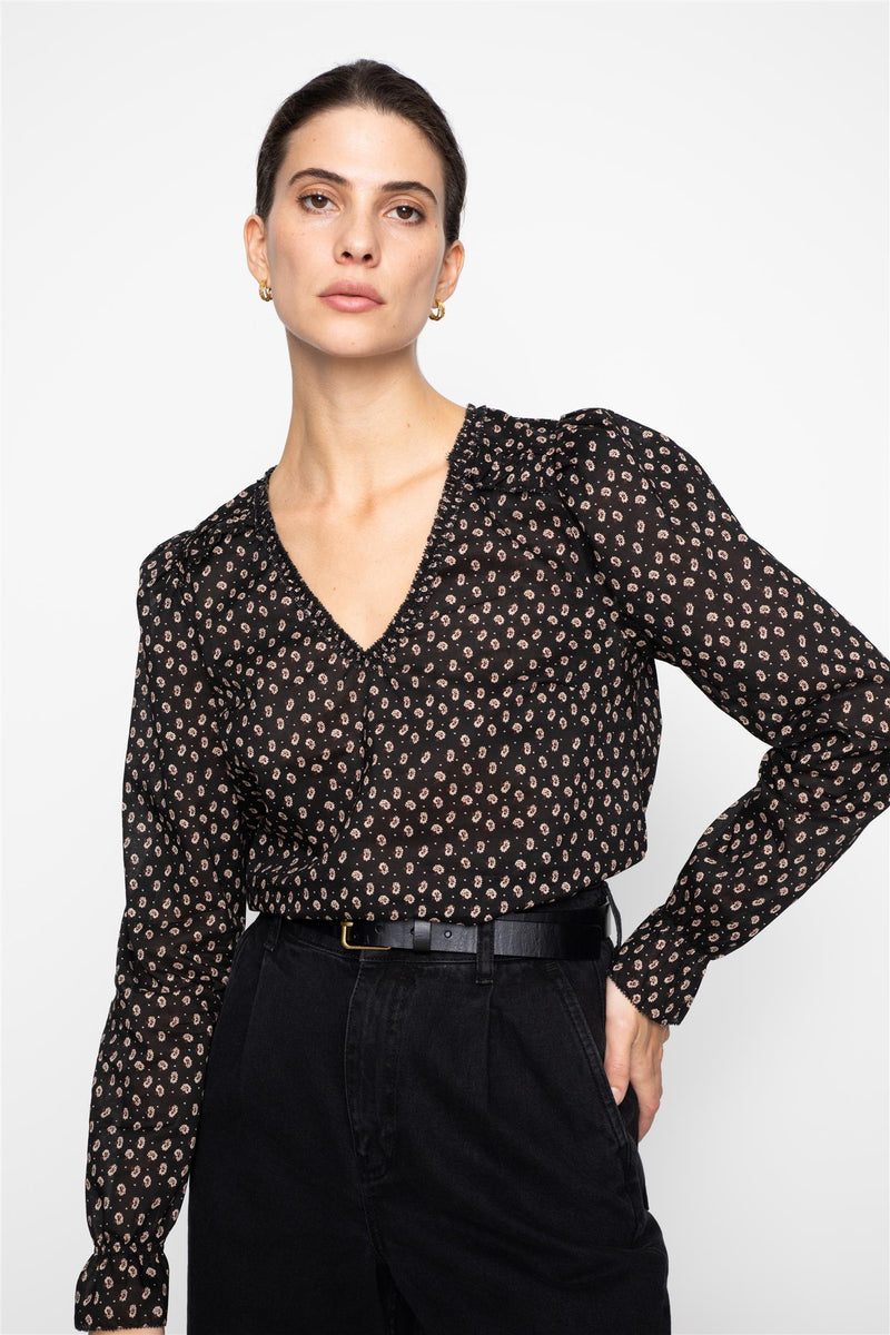 Bluse - Dune Blouse Taupe Flower Print