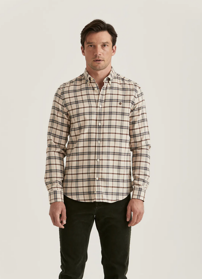 Skjorte - Soft Check Flannel Slim Fit Shirt Camel