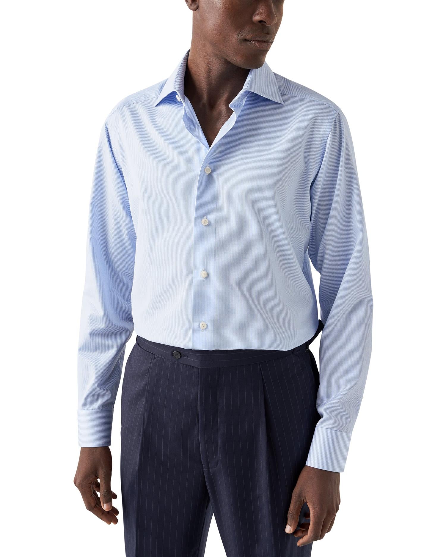 Skjorte - Light Blue Fine Striped Contemporary Fit