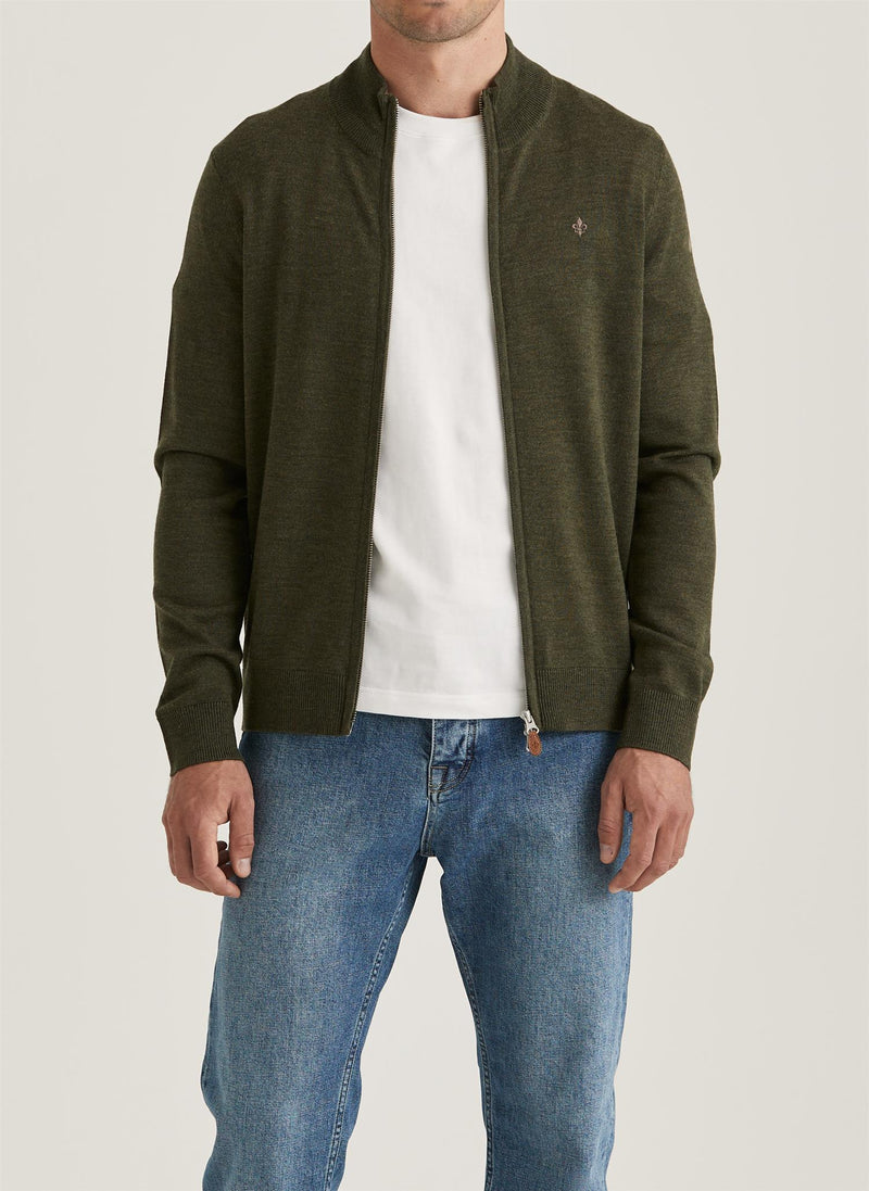 Cardigan - Merino Zip Cardigan Olive