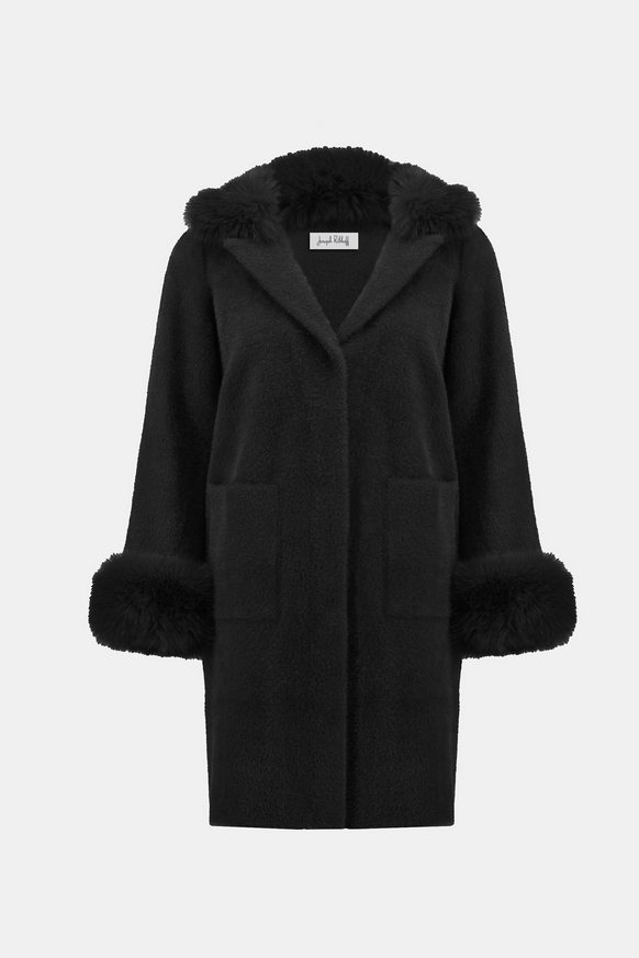 Kåpe - Faux Fur Straight Coat Black
