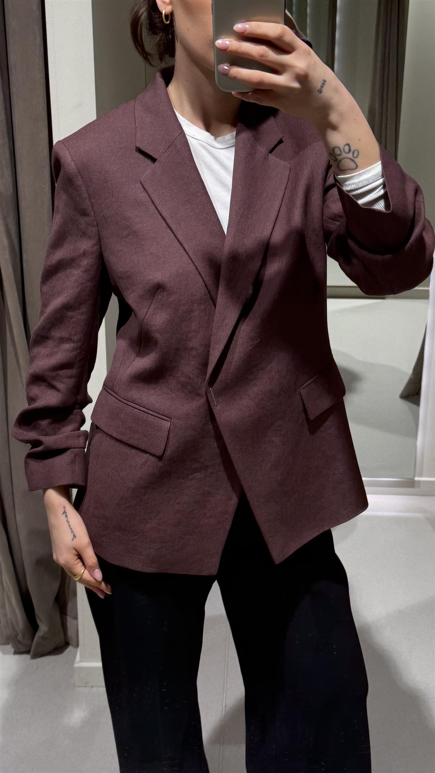 Blazer - Jia Slim Fit Jacket Linen Blend Dark Brown