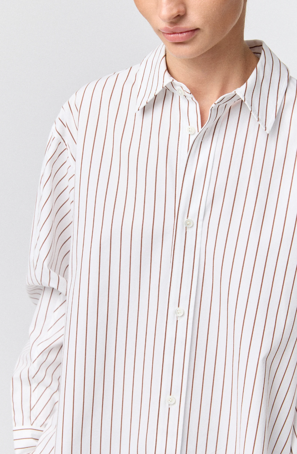 Skjorte - Coastal Shirt White And Caramel Pinstripe
