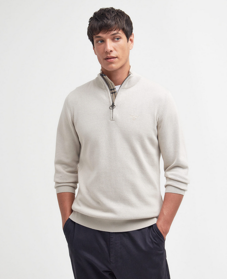 Genser - Cotton Half zip Knitted Jumper Mist