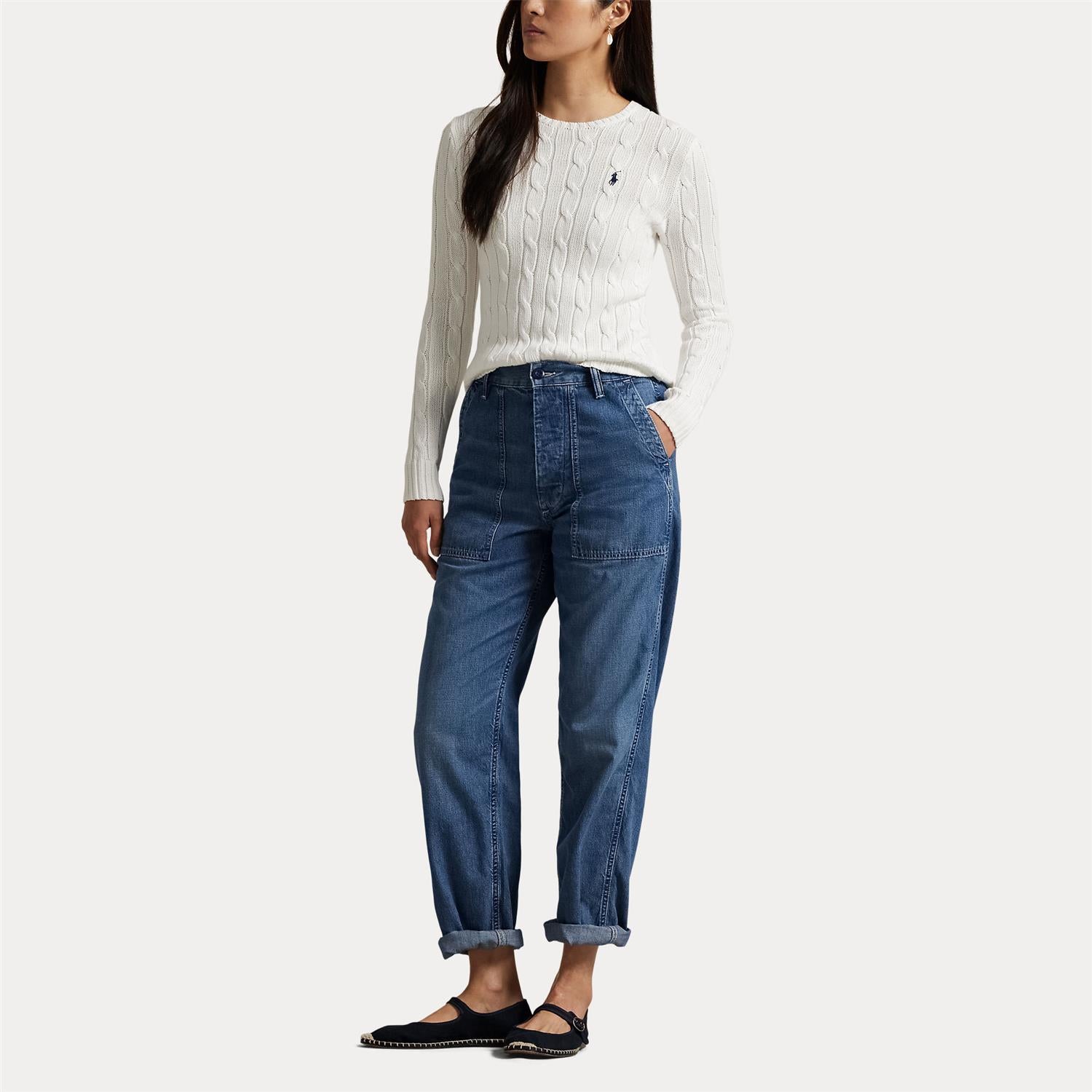 Genser - Cable-Knit Cotton Crewneck Sweater White