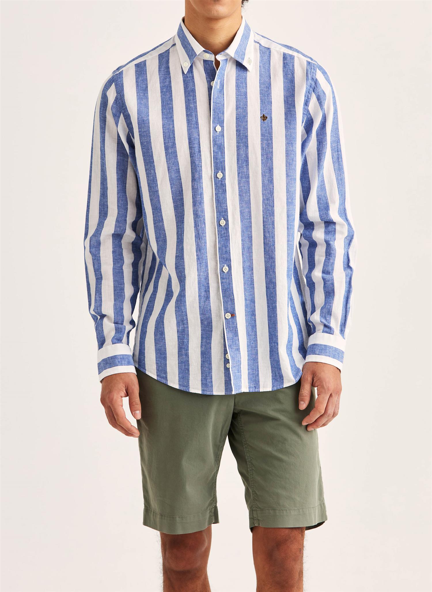 Linskjorte - Douglas Linen Mix Stripe Shirt-Classic Fit Blue