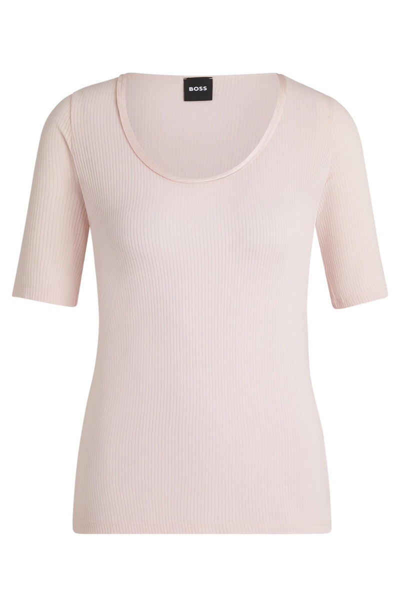 T-Skjorte - Ejita Scoop-Neck T-Shirt Ribbed Stretch Fabric Light Pastel Pink