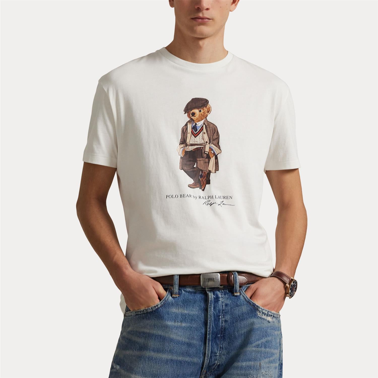 T-skjorte - Custom Slim Fit Polo Bear Jersey T-Shirt Deckwash White Bear WHITE HRTG BEAR