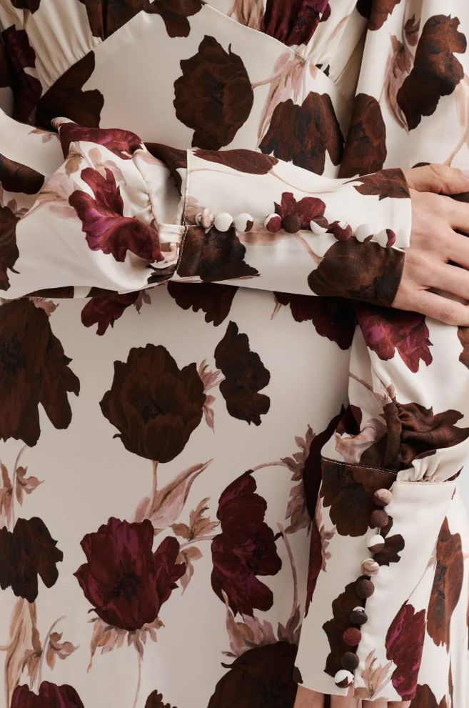 Kjole - Alize Long Sleeve Satin Maxi Dress Wine Peony
