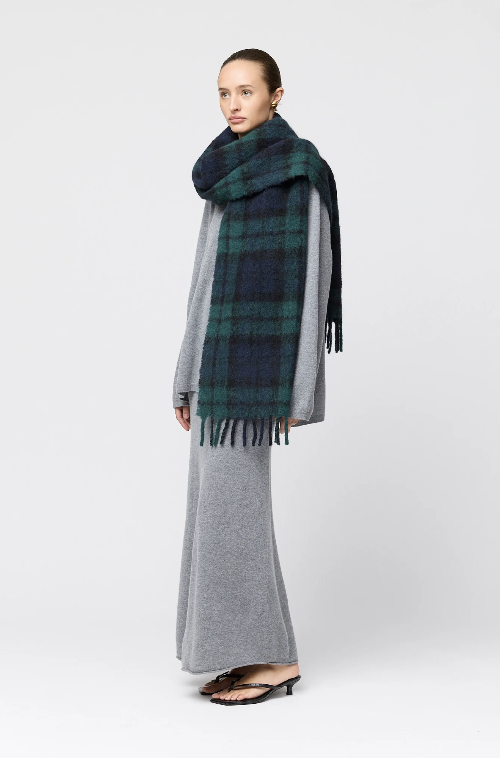 Skjerf - Alpaca Wool Blend Scarf Green Navy Check