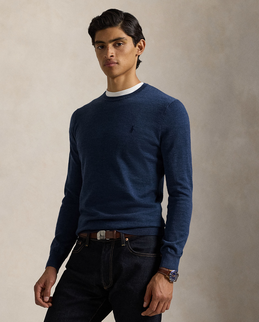 Genser - Slim Fit Washable Wool Crewneck Sweater Navy Heather