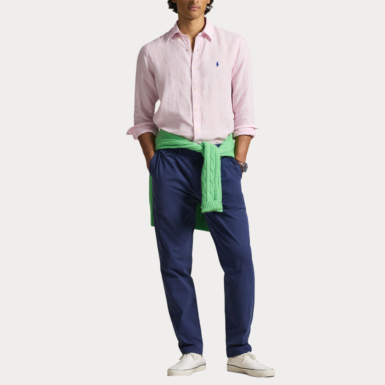 Skjorte - Custom Fit Striped Linen Shirt Pink White