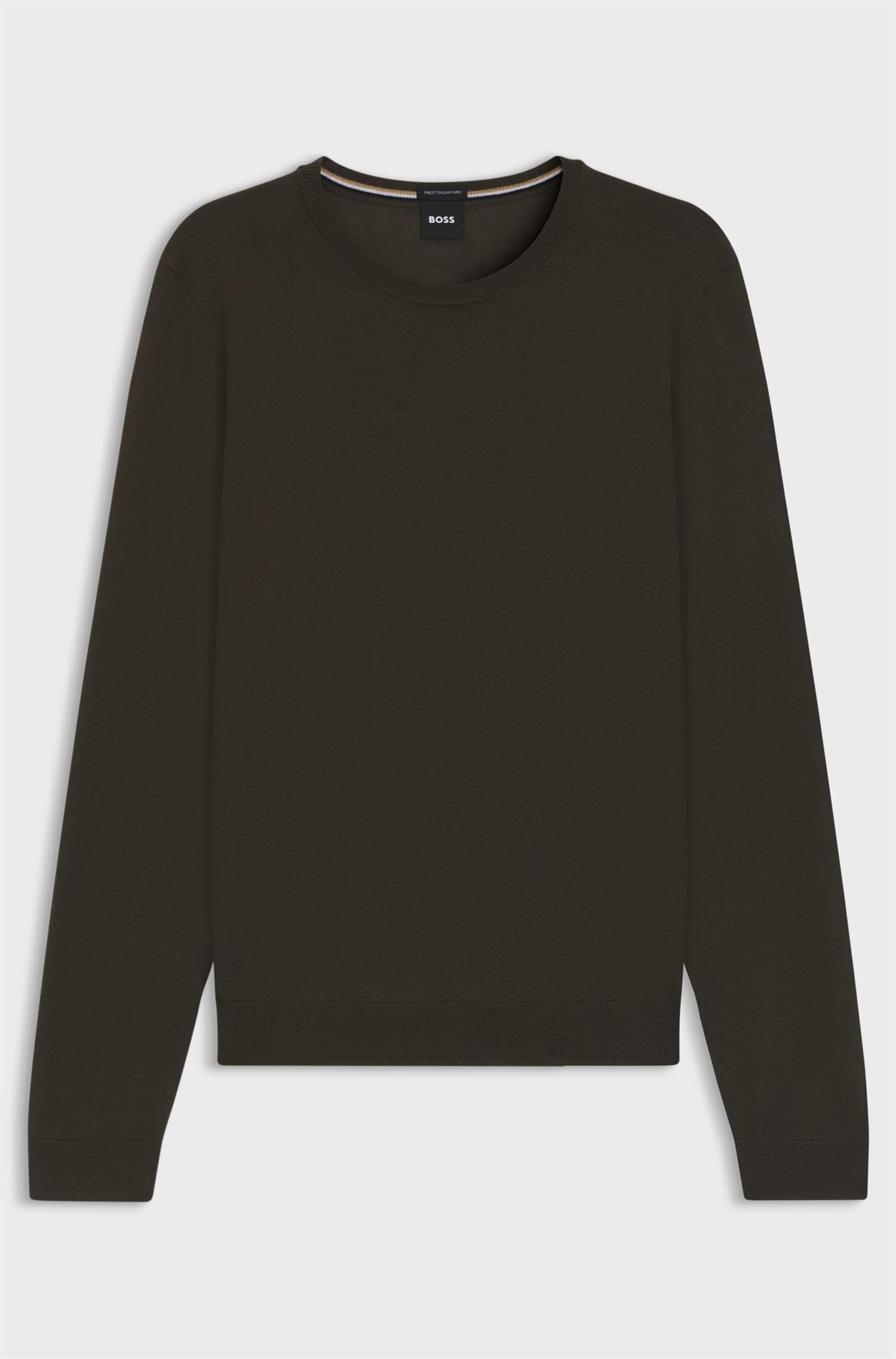 Genser - Leno-P Slim-fit Sweater in Merino wool with Crewneck Dark Brown
