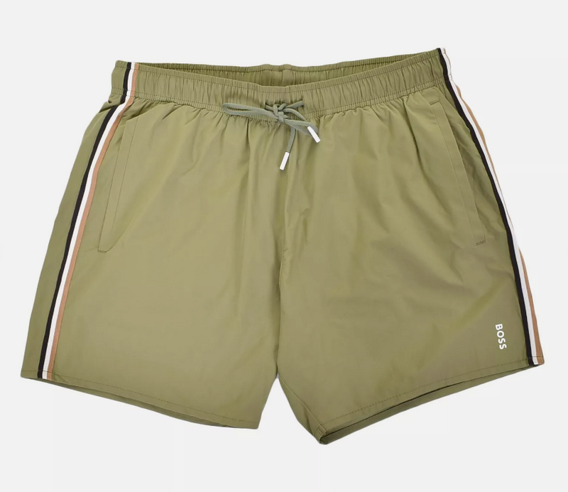 Badeshorts - Swimshorts with Signature Stripe and Logo Medium Green