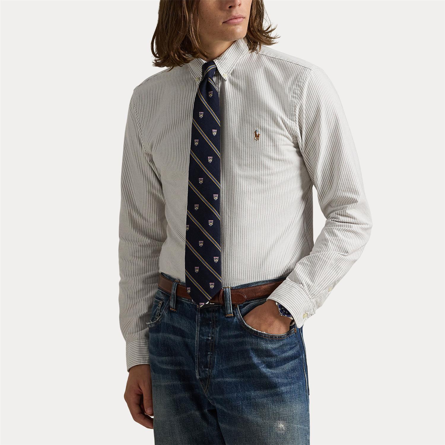 Skjorte - Slim Fit Striped Oxford Shirt Pale Russet / White