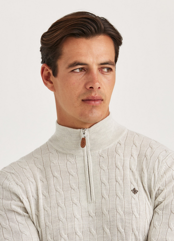 Genser - Merino Cable John Zip Off White