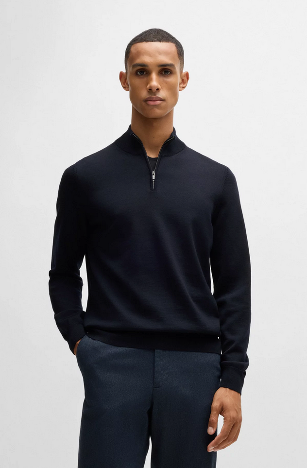 Genser - Ebenji Regular Fit Zip Neck Sweater Dark Blue