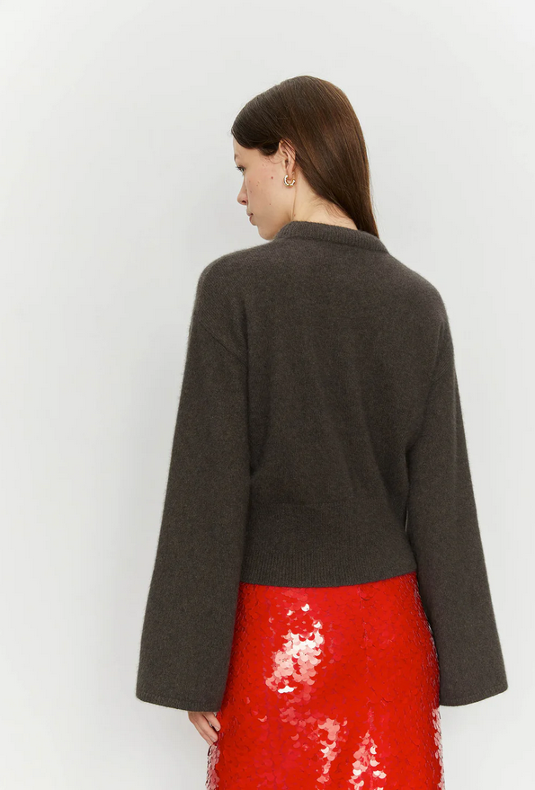 Genser - Crewneck Sweater With Flared Sleeves Dark Earth
