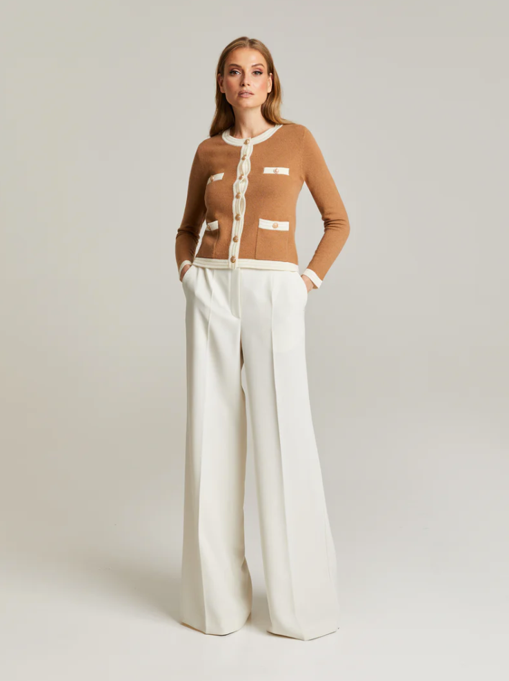 Cardigan - Charlott Merino-Cashmere Cardigan Camel & White