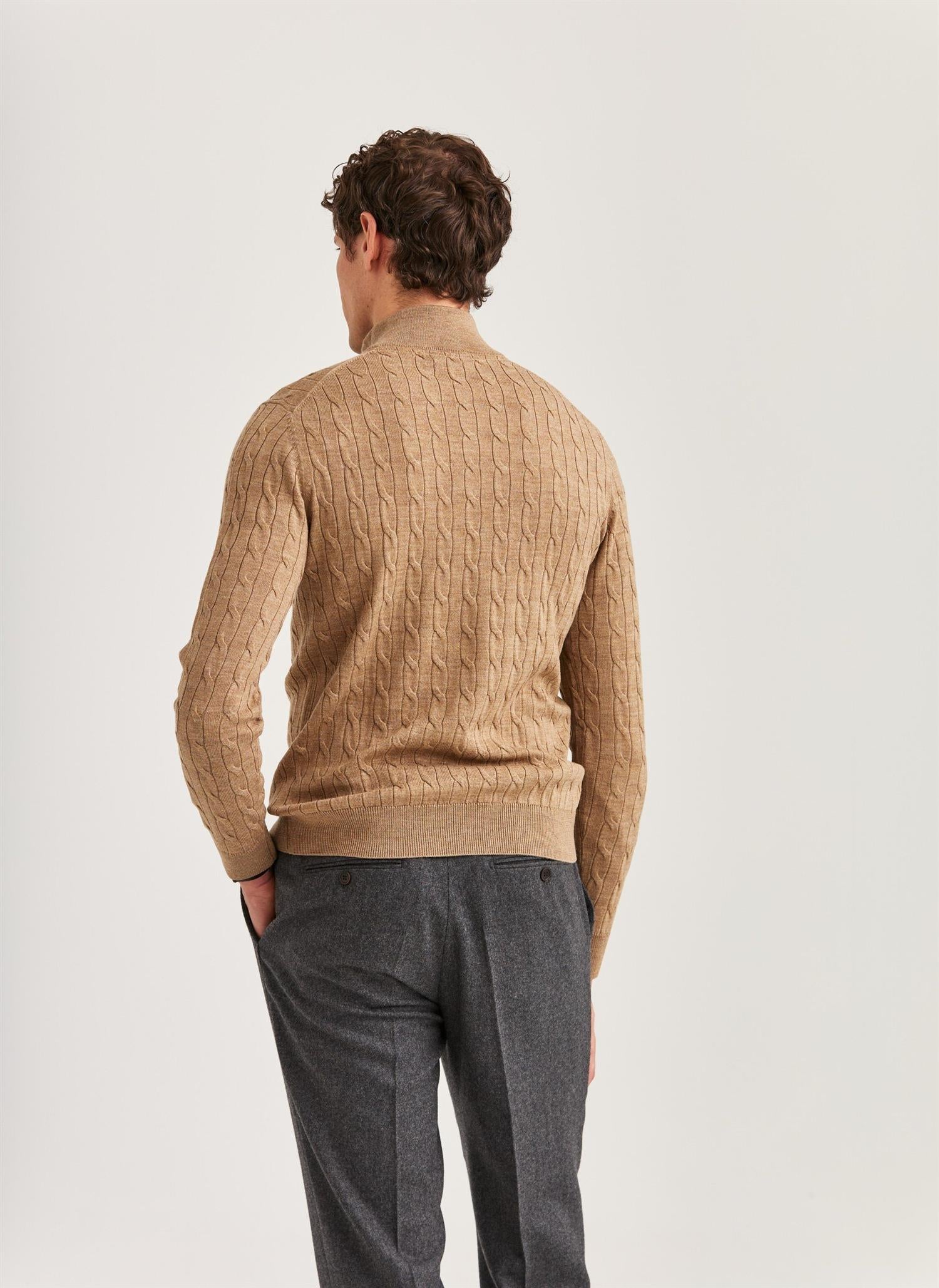 Genser - Merino Cable John Zip Camel